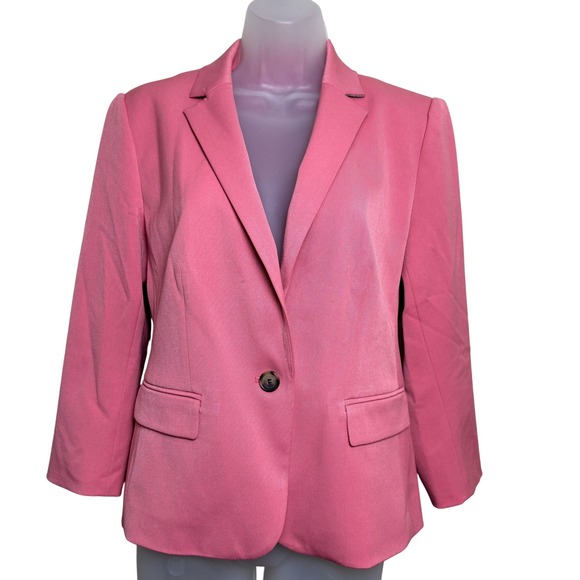 Ann Taylor Jackets & Blazers - Ann‎ Taylor Pink Long Sleeve One Button Padded Shoulders Blazer Jacket Womens 6